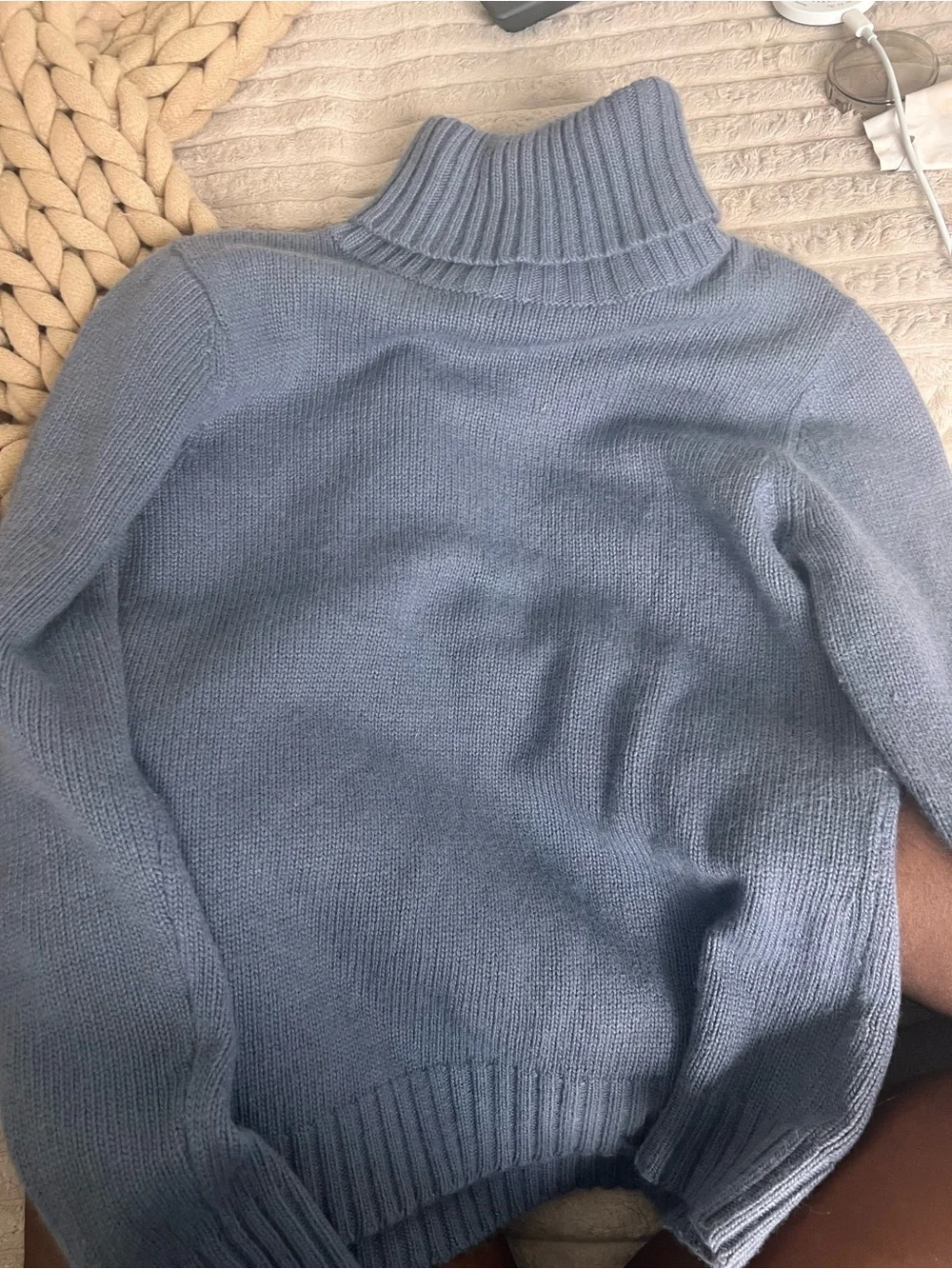 Boden Dusty Blue Ribbed Turtleneck Cashmere Cotton Blend Blue Gray UK 12 US 8